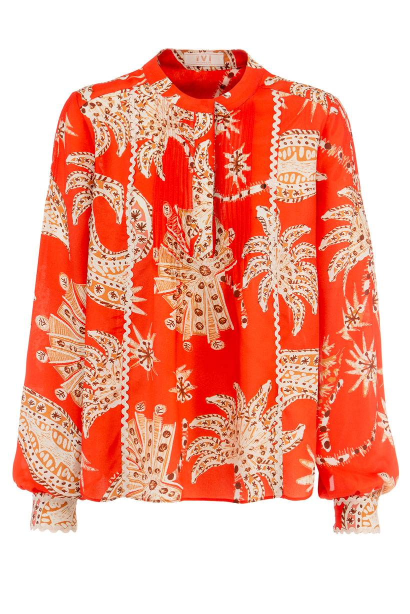 IVI GmbH PALM VIBES Seidenbluse mit Biesen rot Kostenloser Versand international