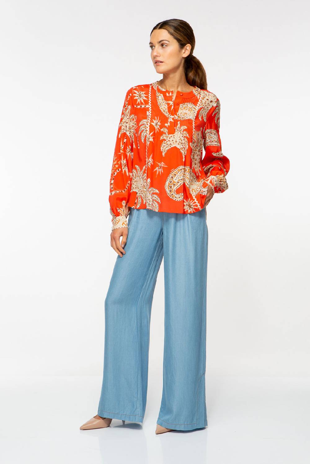 IVI GmbH PALM VIBES Seidenbluse mit Biesen rot Kostenloser Versand international