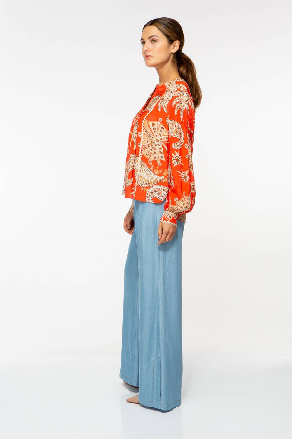 IVI GmbH PALM VIBES Seidenbluse mit Biesen rot Kostenloser Versand international