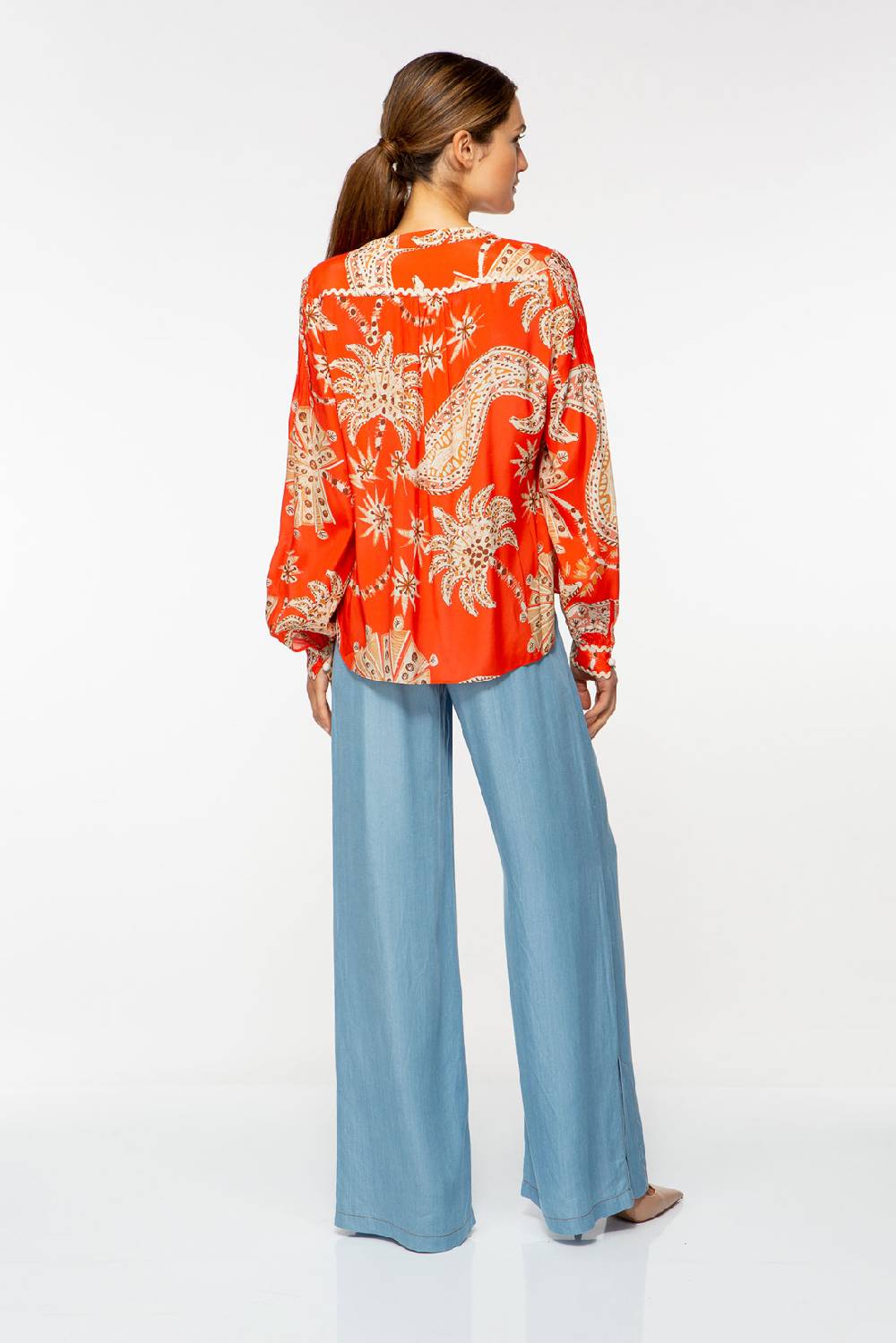 IVI GmbH PALM VIBES Seidenbluse mit Biesen rot Kostenloser Versand international