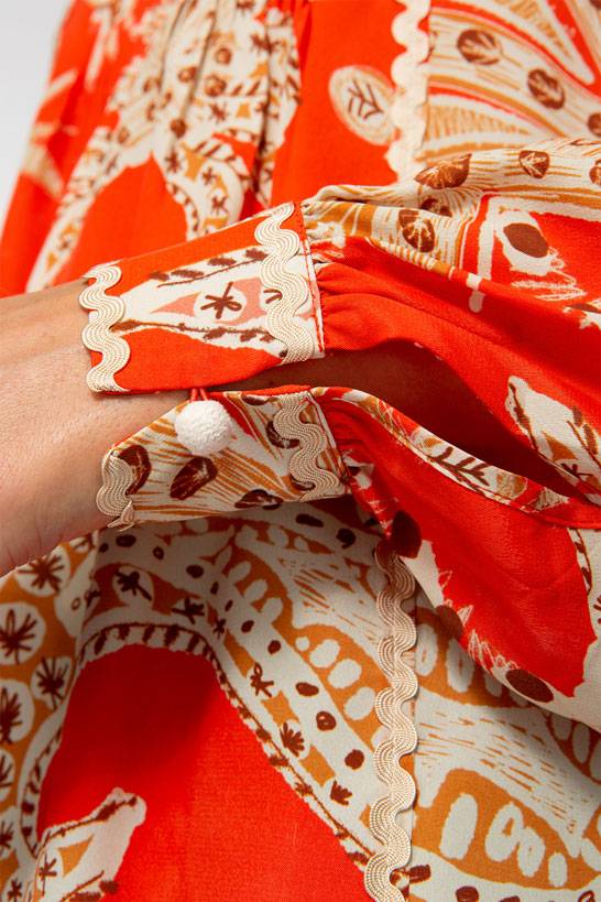 IVI GmbH PALM VIBES Seidenbluse mit Biesen rot Kostenloser Versand international