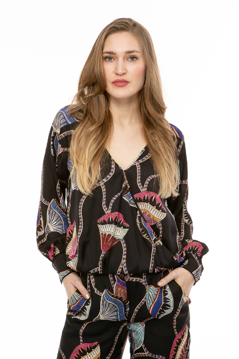 IVI GmbH LOTUS BLOSSOM Wickelbluse schwarz Fabrikpreis