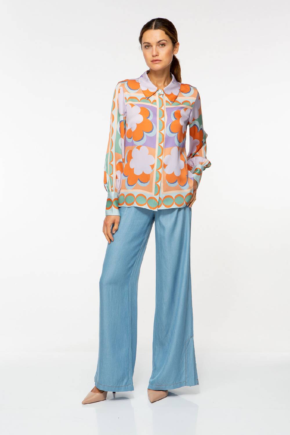 IVI GmbH CHECKED FLOWERS Verkürzte Hemdbluse aus Seide multicolor Weihnachtsangebot