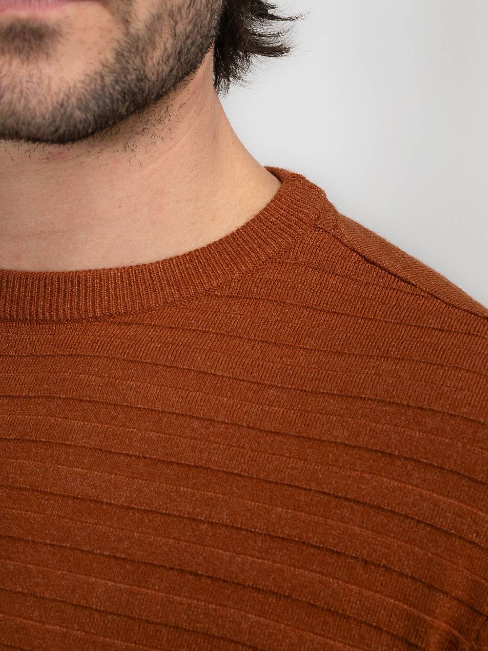 Petrol M-3040-KWR269 Men Knitwear Round Neck Basic (2123 Dark Caramel) Schlussverkauf