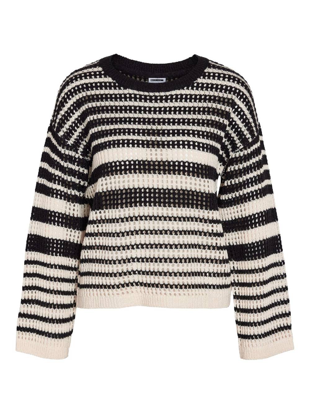 NOISY MAY NMJOLA L/S O-NECK KNT DD EGGNOG/BLACK Clearance-Verkauf
