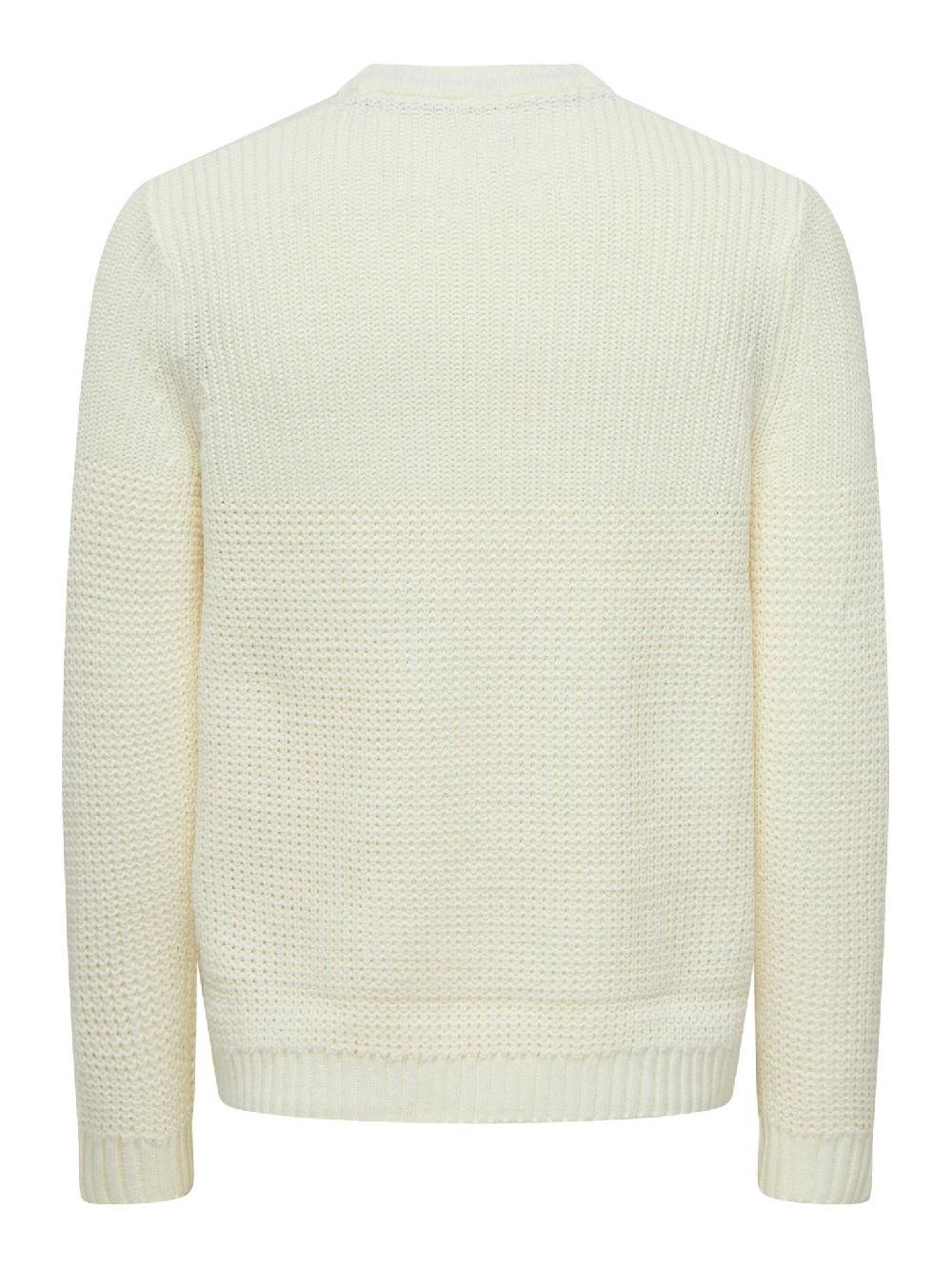 Only & Sons Onsadam 5 Struc Crew Knit (189699 Star White) Super Rabatt