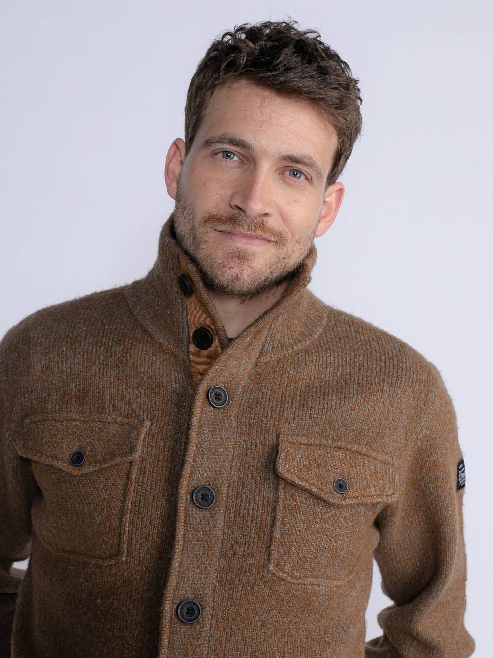 Petrol M-3030-Kwc218 - Men Knitwear Collar Cardigan (7060 Grey Truffle) Black Friday Preise