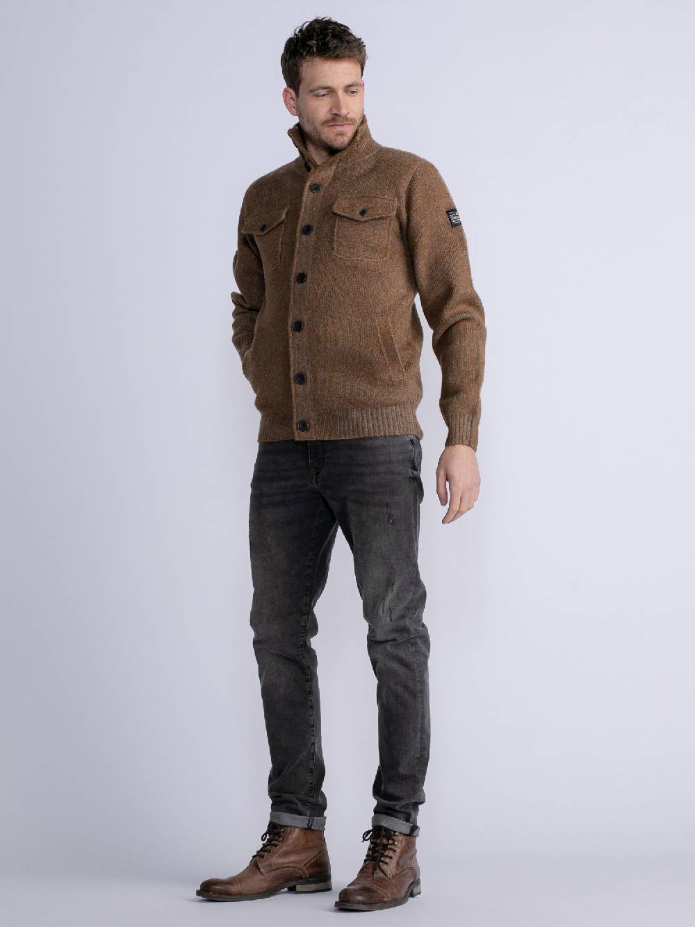 Petrol M-3030-Kwc218 - Men Knitwear Collar Cardigan (7060 Grey Truffle) Black Friday Preise