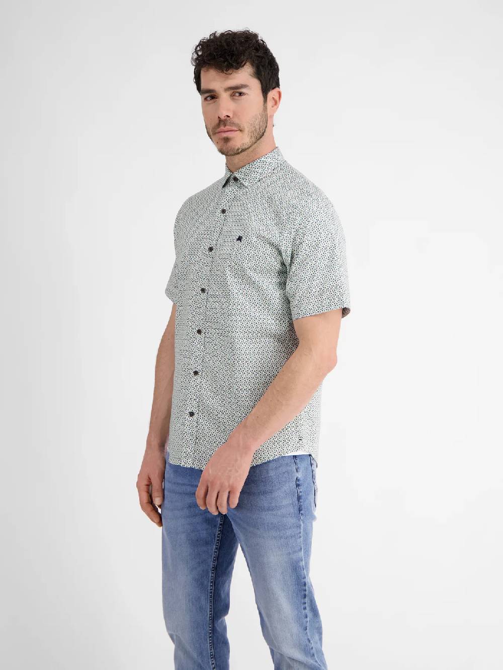 Lerros 2432303 SHIRT MET HALVE MOUW EN GEOMETRISCHE PRINT (622 COASTAL BLUE) Wochenangebot