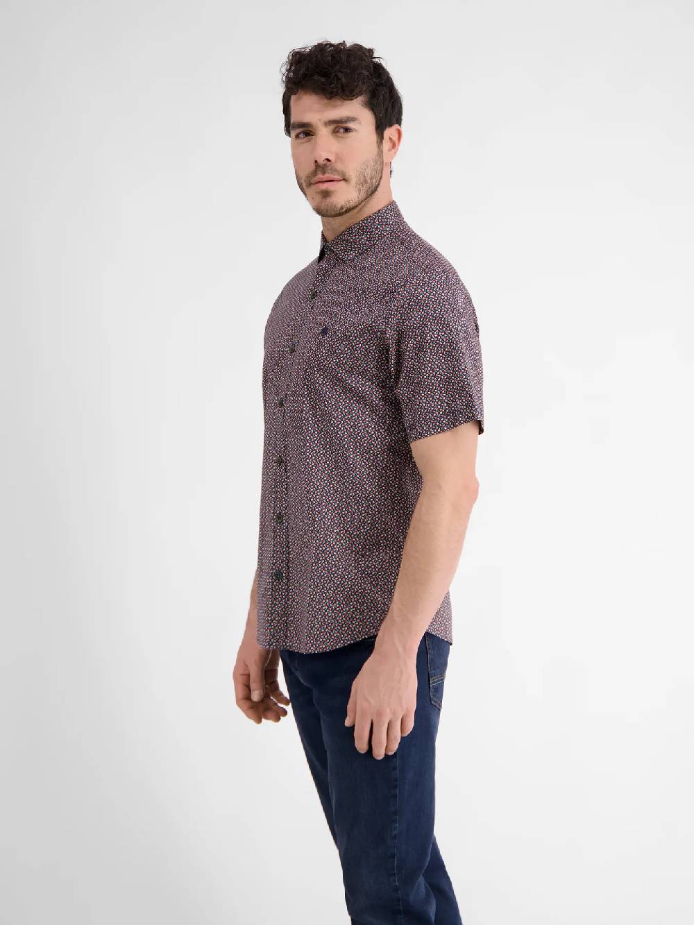 Lerros 2432303 SHIRT MET HALVE MOUW EN GEOMETRISCHE PRINT (485 CLASSIC NAVY) Kostenlose Rückgabe