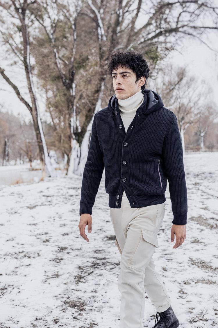 Phil Petter Hybrid-Kapuzenknopfjacke aus Merinowolle und Nylon-Stepp Tiefpreis