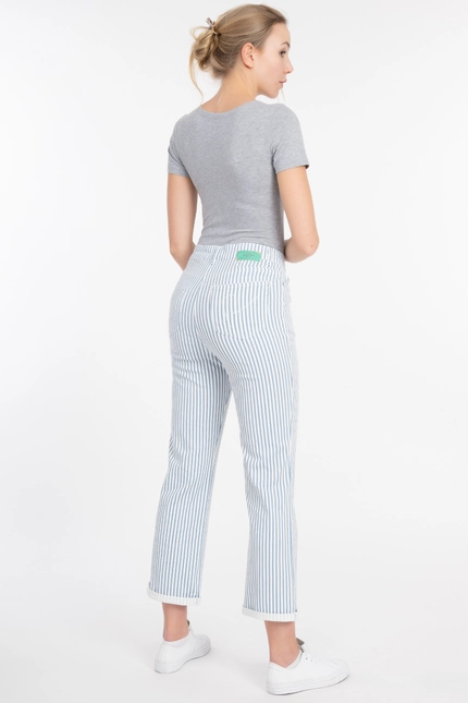 Recover Pants Frieda, Straght-Fit Hose in STREIFEN ECRU/ BLAU Artikelnummer REC-13395-4149-400 Top Angebot