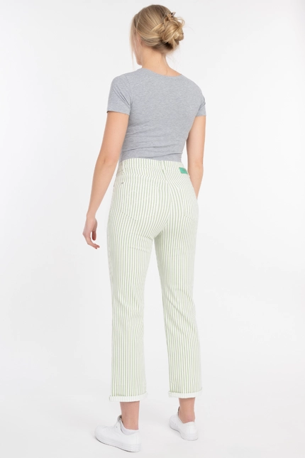 Recover Pants Frieda, Straght-Fit Hose in STREIFEN ECRU/ GRÜN Artikelnummer REC-13395-4149-500 Neueste Mode