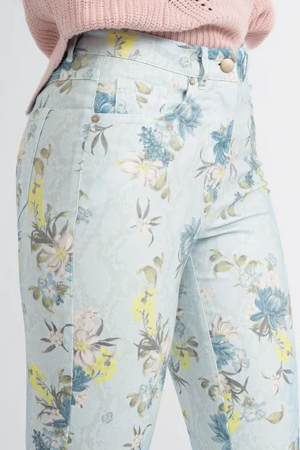 Recover Pants 5-Pocket Druckhose in HELLBLAU-BLAU-ZITRONE-ECRU Artikelnummer REC-12820-01-3992-65 Bis zu 60% Rabatt