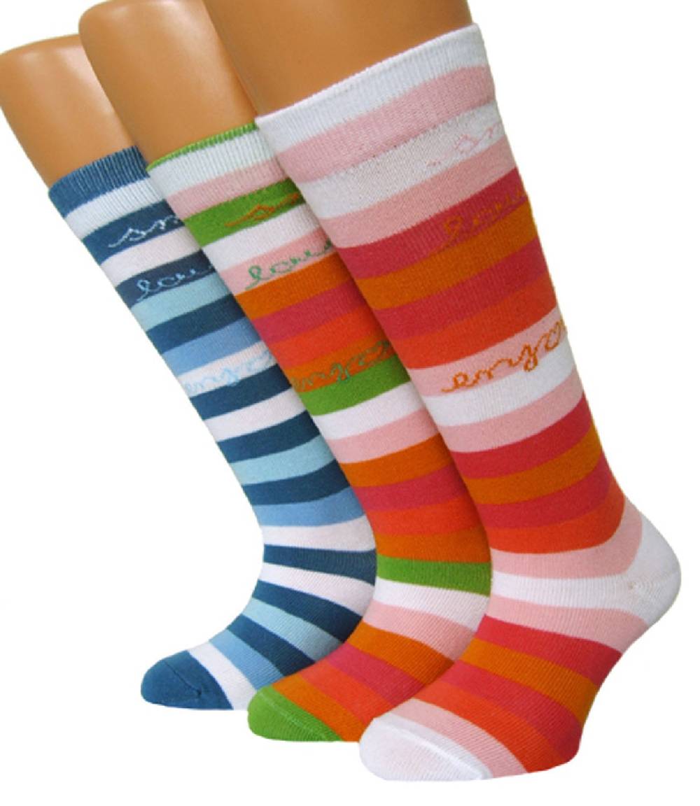 Shimasocks Damen Kniestrümpfe Ringel mit Schriftzug