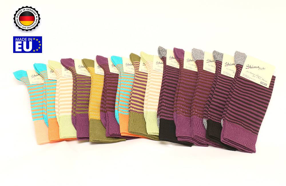 Shimasocks Herren Socken gasiert- mercerisiert, sehr edles Material bunt orange, beere, moos Große Rabatte