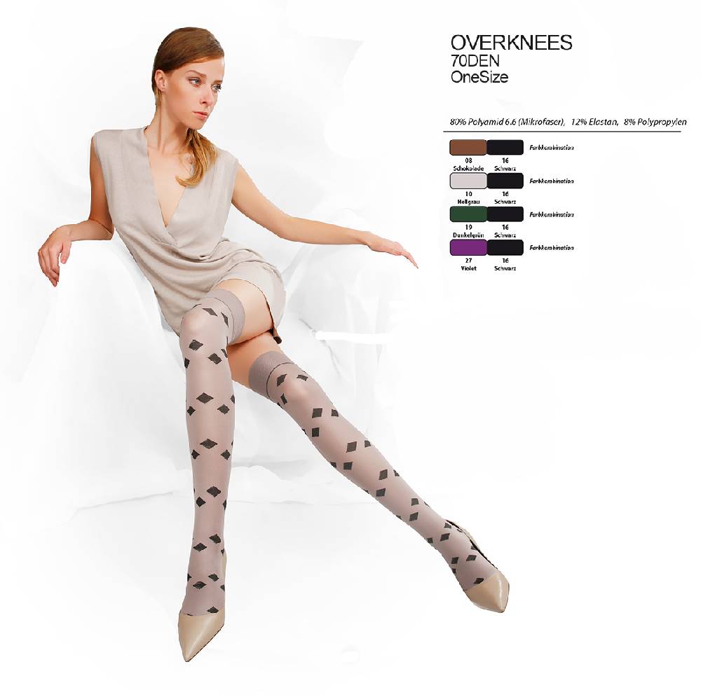 Shimasocks Damen Overknee Strümpfe Feinstrümpfe mit Muster elegant braun grün lila grau Fabrikpreis
