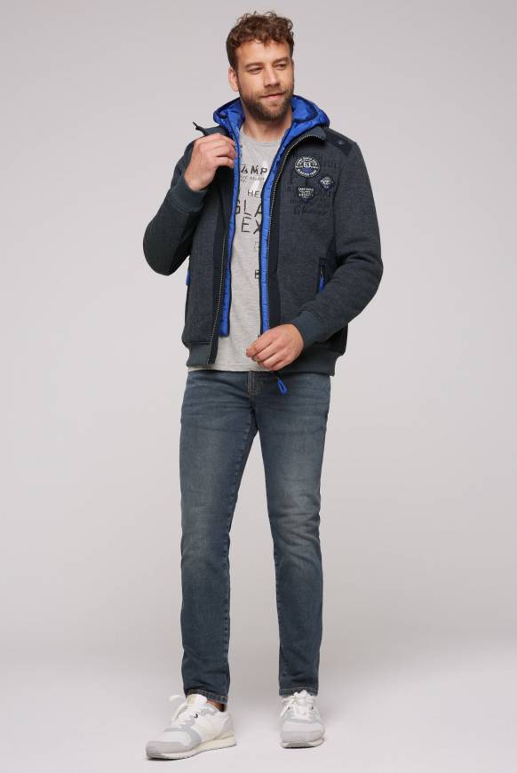 Soccx Strickfleecejacke mit abtrennbaren Kapuzen-Einsatz blue navy melange Vierteljährliche Förderung