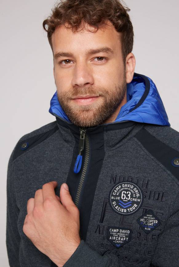 Soccx Strickfleecejacke mit abtrennbaren Kapuzen-Einsatz blue navy melange Vierteljährliche Förderung