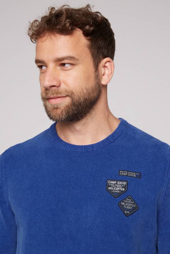 Soccx Chenille-Pullover Stone Washed mit Patches strong blue Speichern exportieren