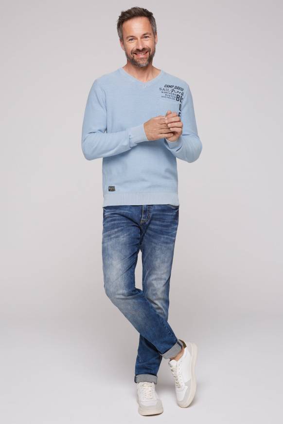Soccx Pullover Linksstrick mit Used Look summer blue 2025