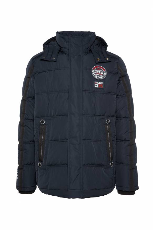 Soccx Lange Steppjacke mit Kapuze und Rücken-Artwork blue navy im Angebot