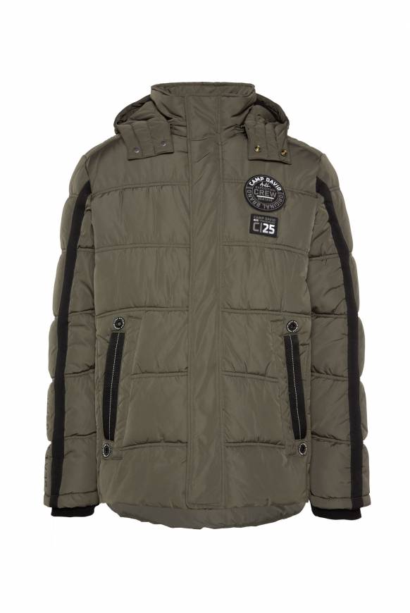 Soccx Lange Steppjacke mit Kapuze und Rücken-Artwork medium khaki Schlussverkauf
