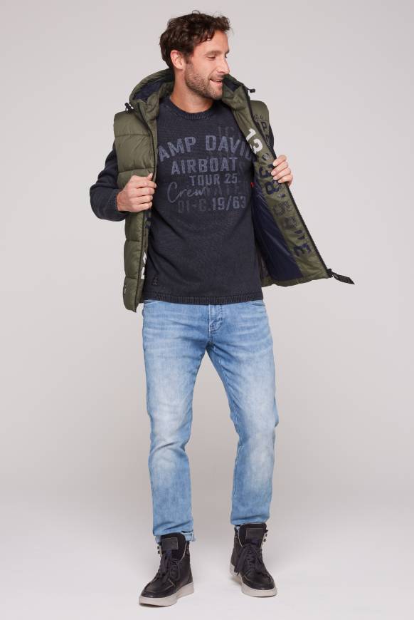Soccx Steppweste mit Kapuze und Rücken-Print medium khaki Günstiger Verkauf