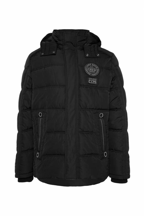 Soccx Lange Steppjacke mit Kapuze und Rücken-Artwork black Fabrikverkauf