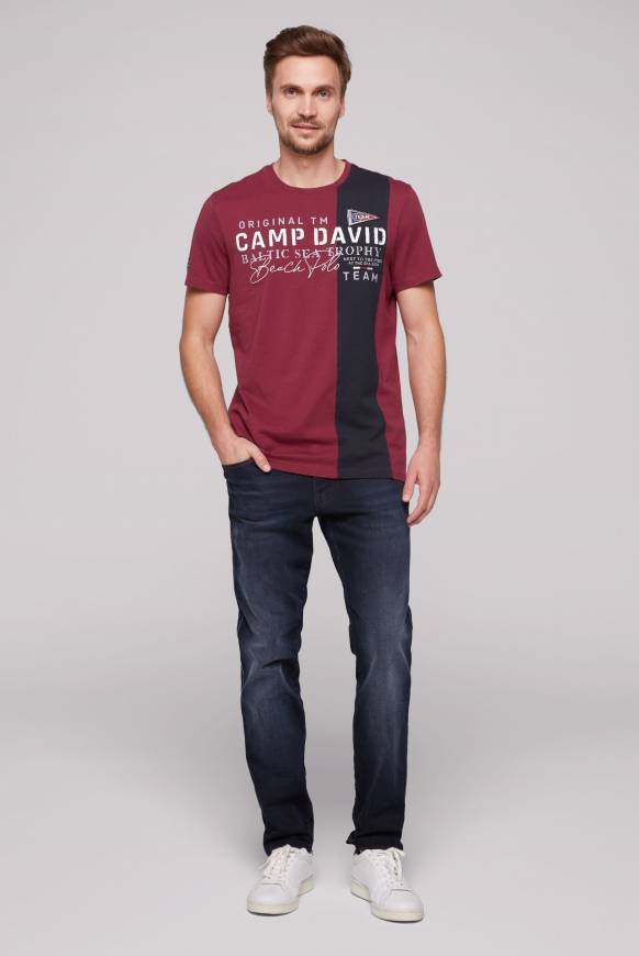 Soccx T-Shirt mit Color-Blocking und Artwork burgundy Heißer Verkauf