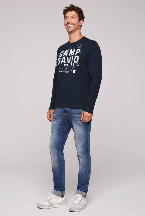 Soccx Langarmshirt mit Label-Applikationen blue navy Große Rabatte