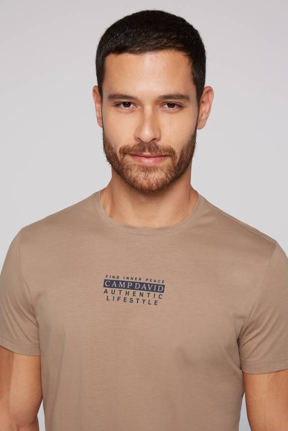 Soccx T-Shirt Rundhals mit Logo Print tan Räumungsverkauf