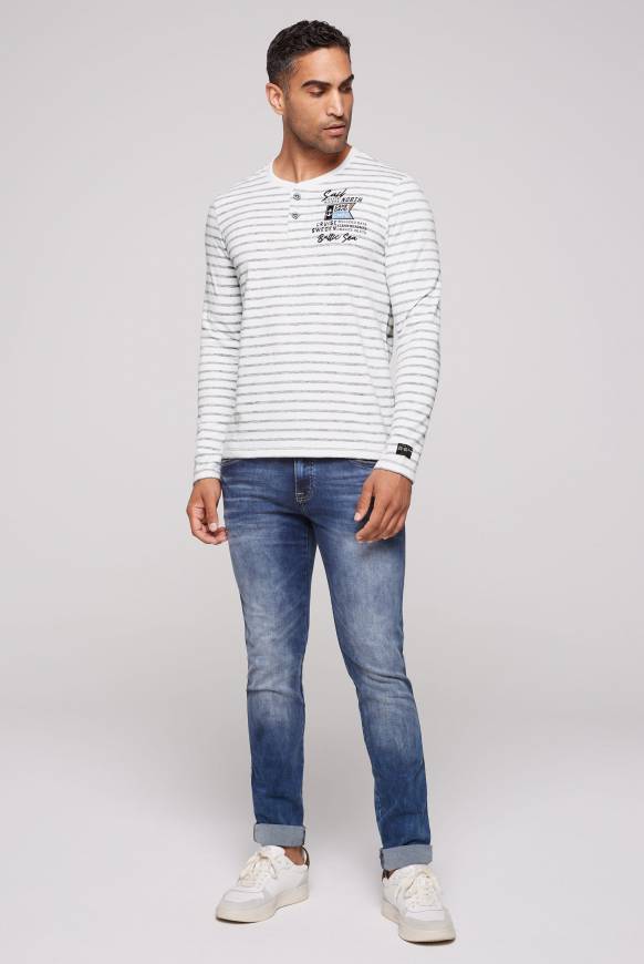 Soccx Gestreiftes Henley-Shirt mit Artwork opticwhite Kostenlose Rückgabe