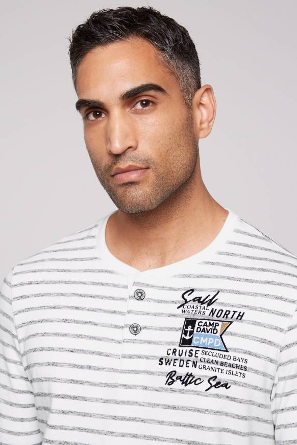 Soccx Gestreiftes Henley-Shirt mit Artwork opticwhite Kostenlose Rückgabe