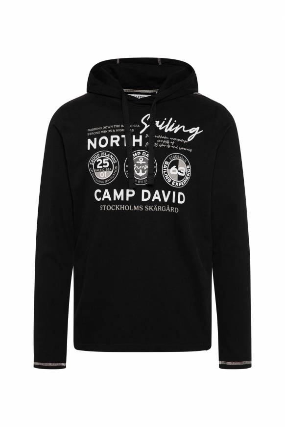 Soccx Langarmshirt mit Kapuze und Print black Begrenzte Freigabe