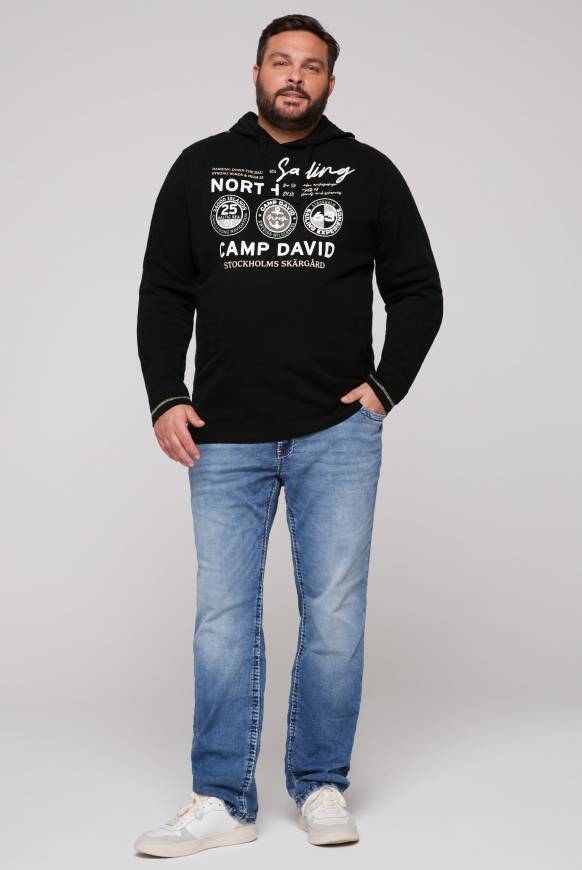 Soccx Langarmshirt mit Kapuze und Print black Begrenzte Freigabe