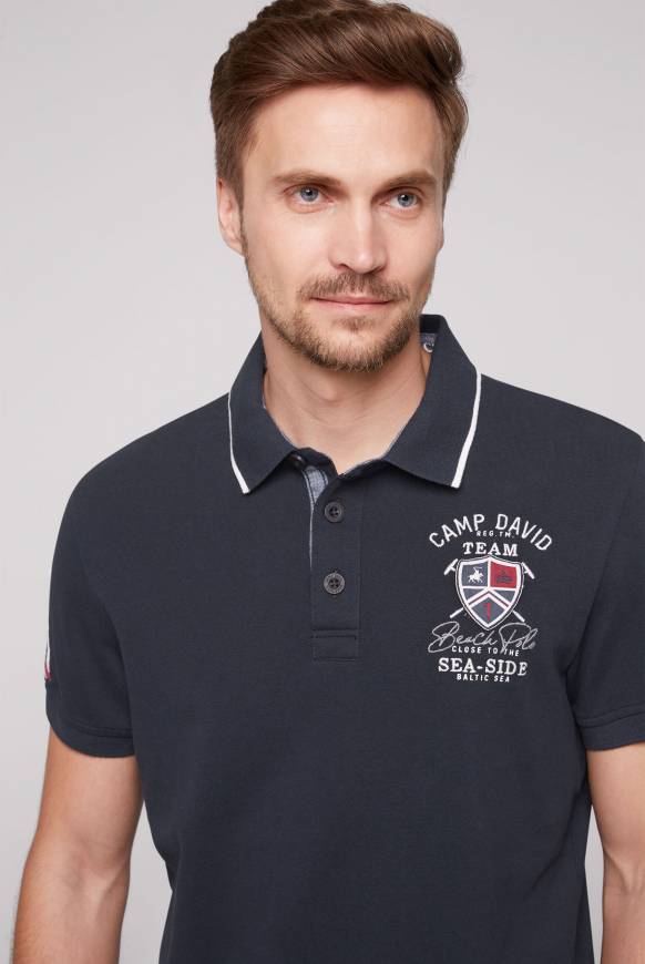 Soccx Pikee-Polo mit Label Patches und Stickereien blue navy Bis zu 50% Rabatt