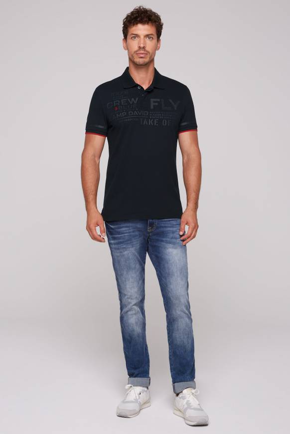 Soccx Pikee-Polo mit tonigem Rubber Artwork blue navy Vierteljährliche Förderung