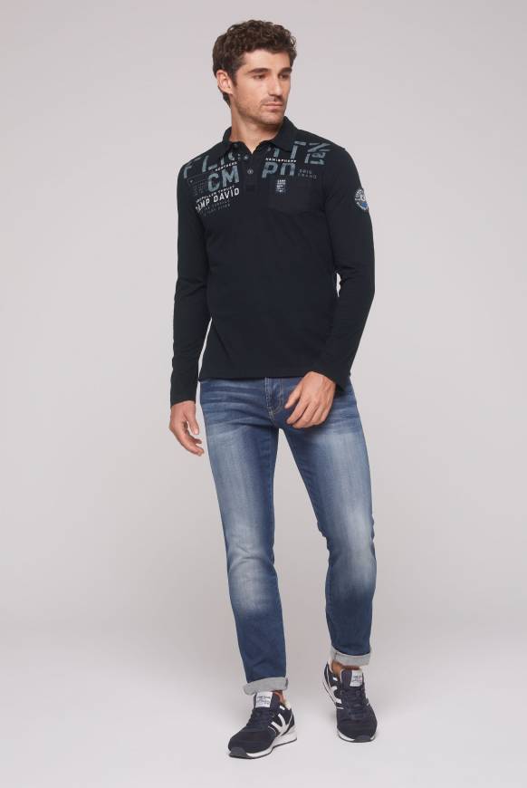 Soccx Longsleeve mit Polokragen und Artworks blue navy Clearance-Verkauf