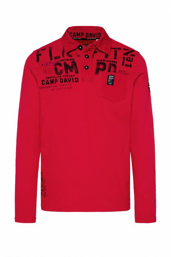 Soccx Longsleeve mit Polokragen und Artworks flight red Kostenloser Versand international
