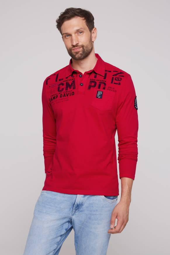Soccx Longsleeve mit Polokragen und Artworks flight red Kostenloser Versand international