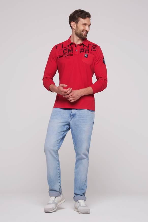 Soccx Longsleeve mit Polokragen und Artworks flight red Kostenloser Versand international