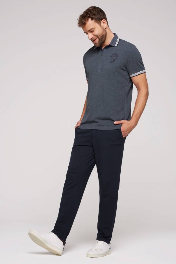 Soccx Meliertes Poloshirt mit Two-Tone-Details blue navy melange Begrenzt auf 3 Tage