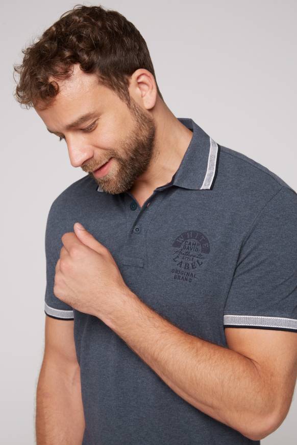 Soccx Meliertes Poloshirt mit Two-Tone-Details blue navy melange Begrenzt auf 3 Tage
