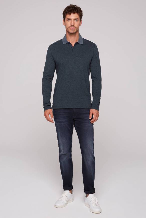 Soccx Langarmpolo mit feinem Streifen-Dessin blue navy Black Friday Preise