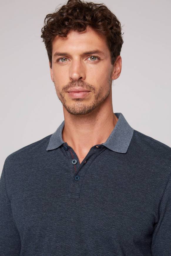 Soccx Langarmpolo mit feinem Streifen-Dessin blue navy Black Friday Preise