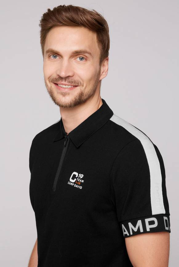 Soccx Poloshirt mit Zipper und reflektierenden Prints black Im Verkauf