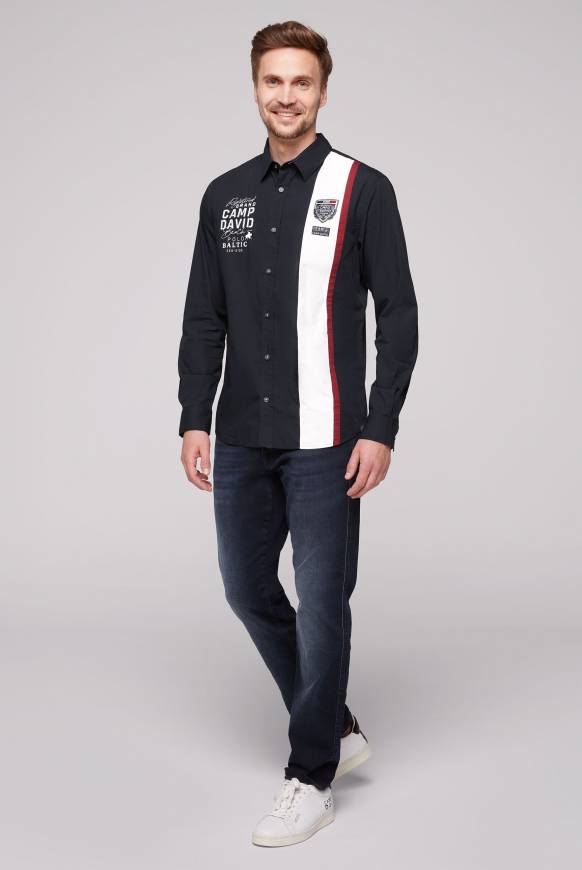 Soccx Langarmhemd mit Color-Blocking und Artworks blue navy 50% Rabatt für begrenzte Zeit