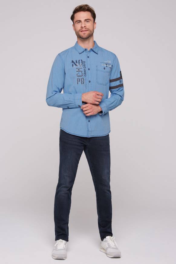 Soccx Fil à Fil Langarmhemd mit Label-Applikationen strong blue Online
