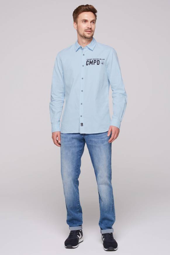 Soccx Oxford-Langarmhemd mit Logo-Stickereien summer blue Schlussverkauf